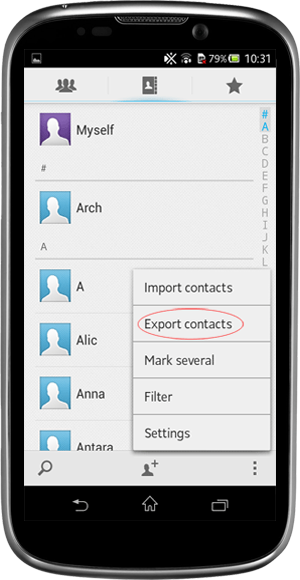 how to export contacts from outlook live to android phones