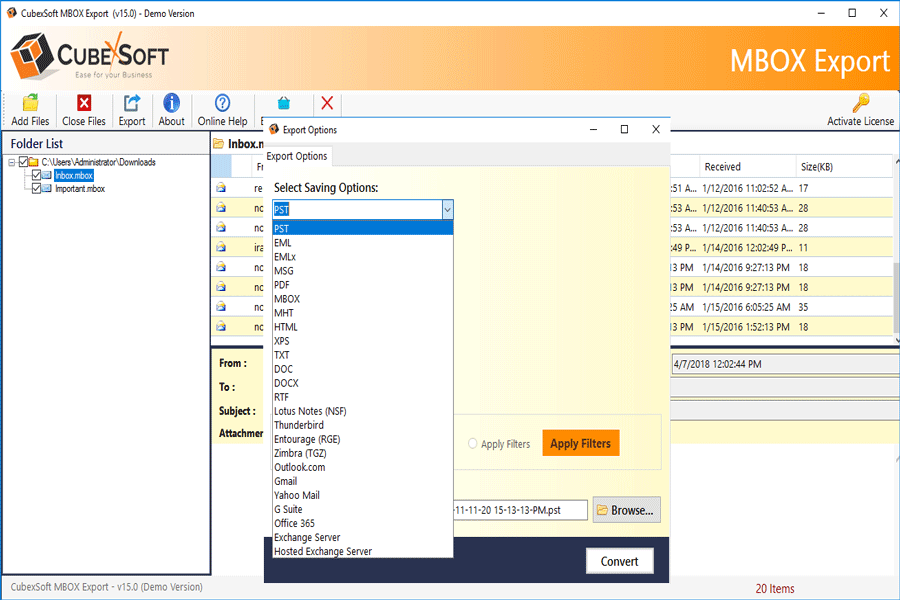 how to convert mbox to pst 2016