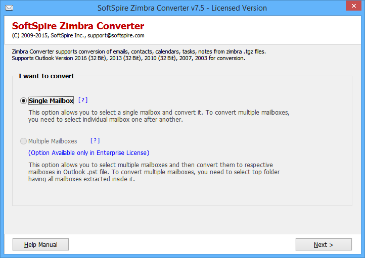 Zimbra Mailbox Backup to Outlook software